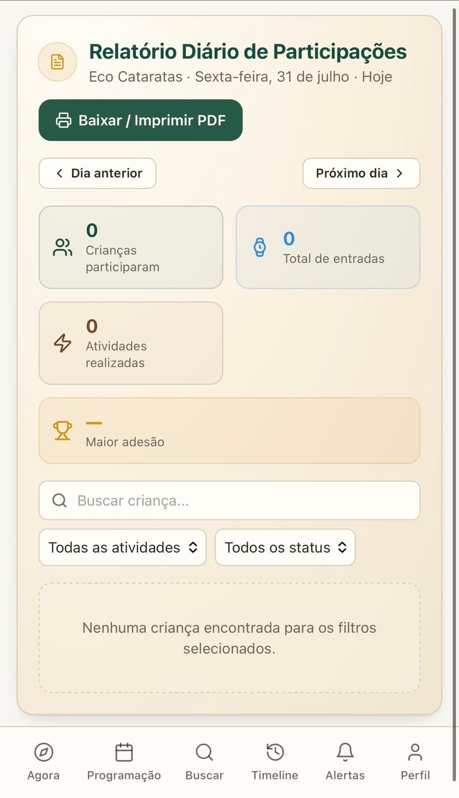 Logbook diário de participações
